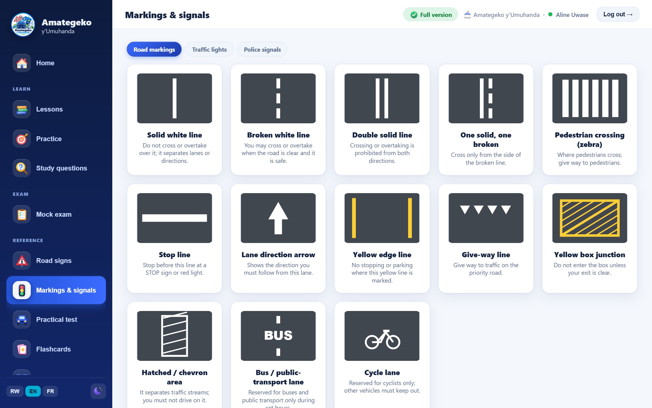 Markings, lights and signals