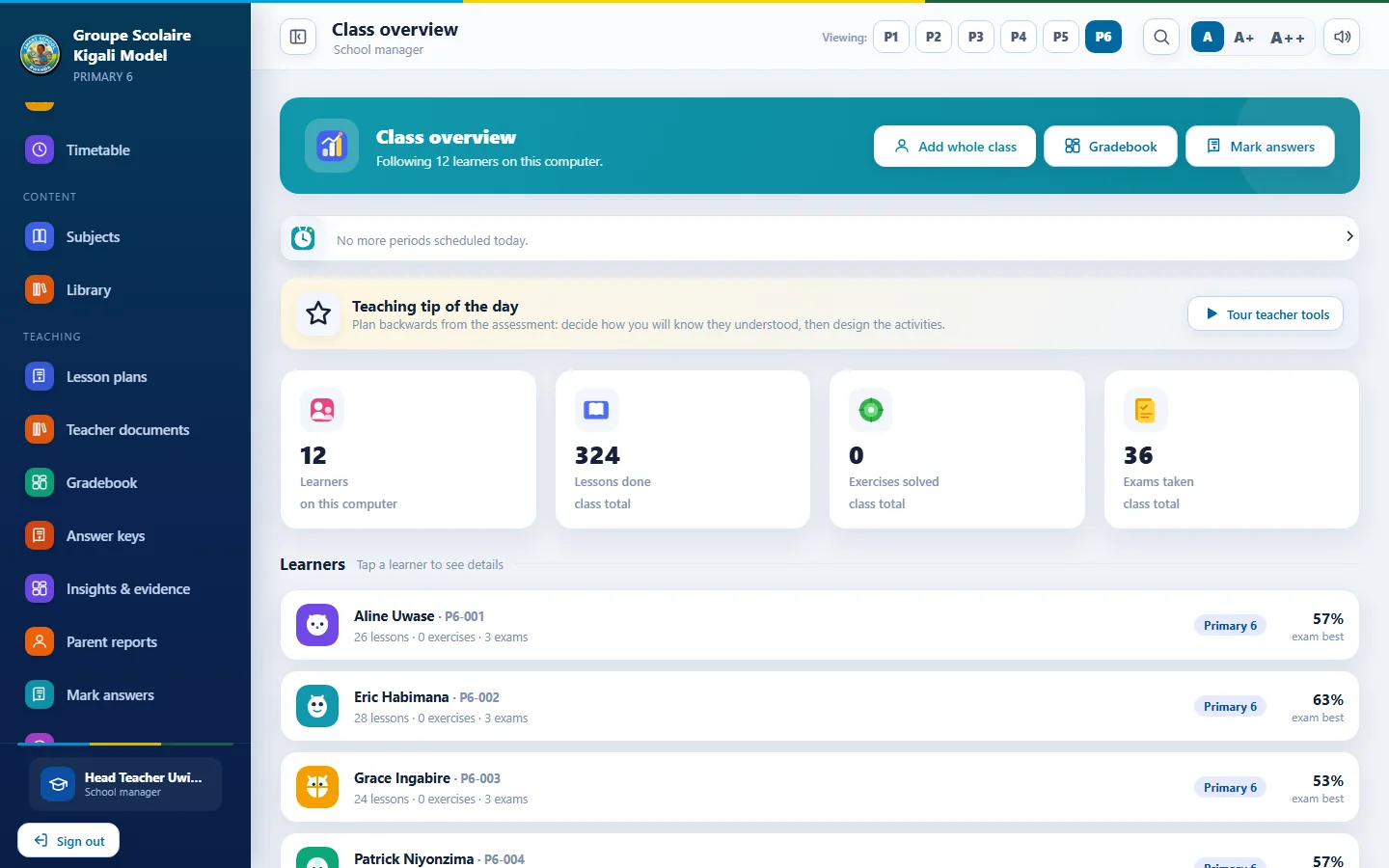 Smart School App teacher overview on Windows