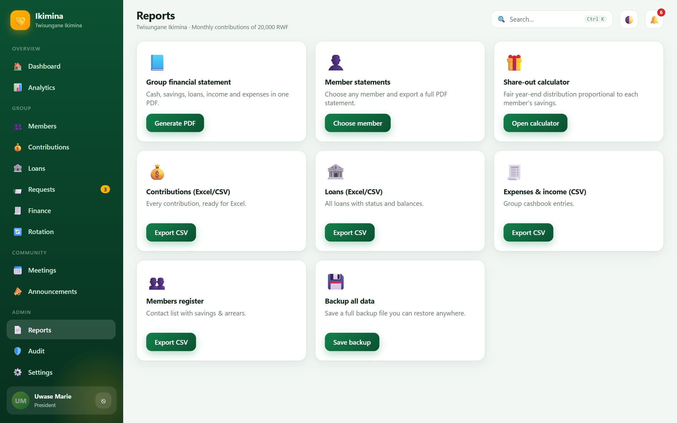 Reports and backup