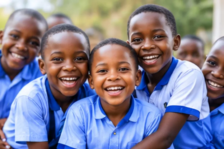 Smiling primary school pupils together